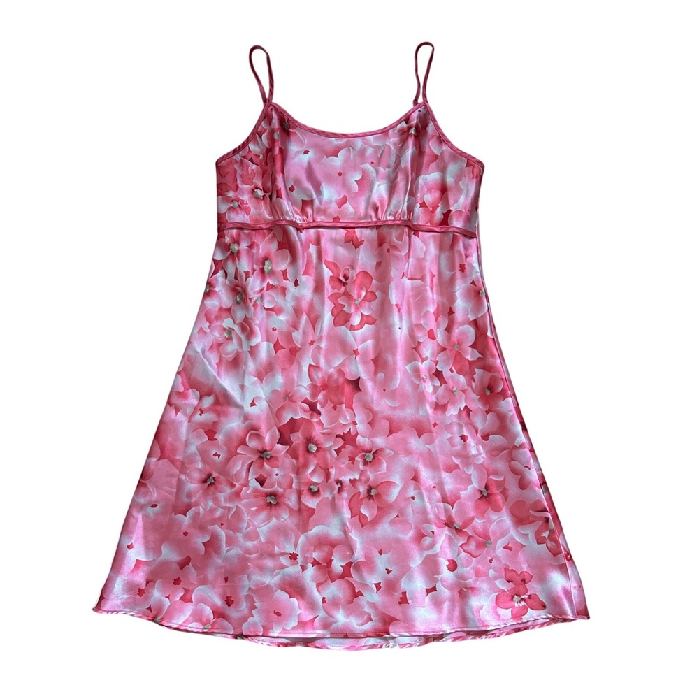 Pink Floral Satin Slip Dress Nightgown Y2K Vintage Small sexy girly fairycore‎